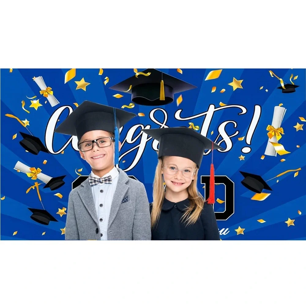 Congratulations Graduation Banner Background 8X6FT(Blue)